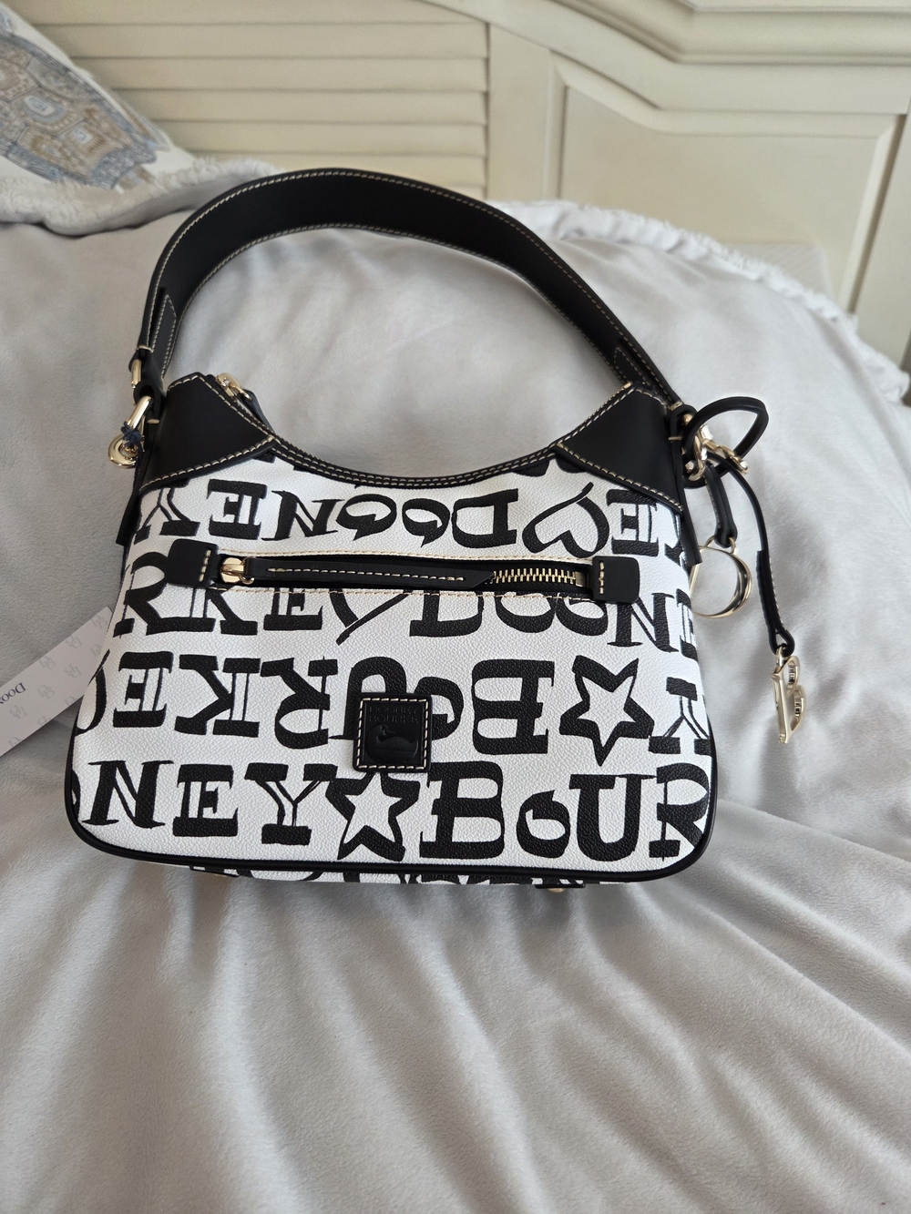 Dooney & Bourke Black and White Signature Logo Shoulder Bag